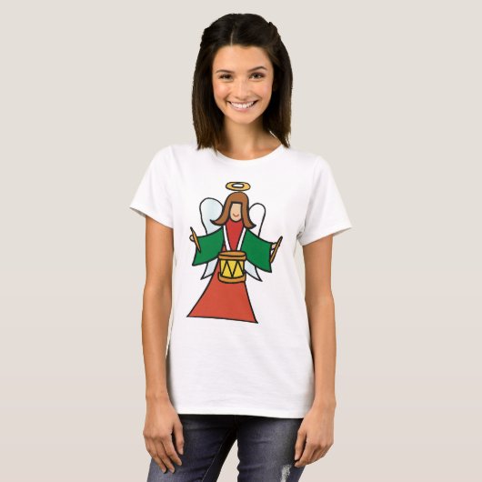 Christmas Angel Drummer Holiday Music Design T-shirt (Voorkant volledig)