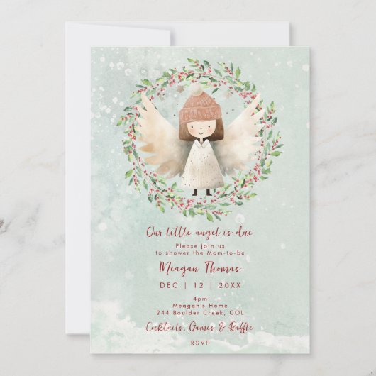 Christmas Angel en Holly baby shower Uitnodiging (Voorkant)