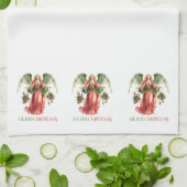 Christmas Angel Fancy vrolijke kersttypografie Theedoek (Gevouwen)