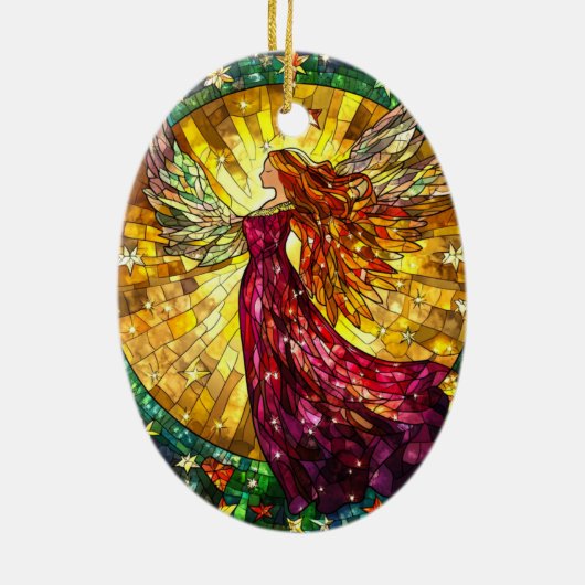 Christmas Angel Glas in lood Uiterlijk Keramisch Ornament (Achterkant)