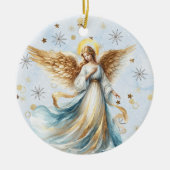 Christmas Angel Gold Blue Waterverf Keramisch Ornament (Voorkant)