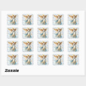 Christmas Angel Gold Blue Waterverf Vierkante Sticker (Vel)