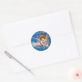 CHRISTMAS ANGEL IN BLUE SKY, HOLIDAY PARTIJ RONDE STICKER (Envelop)