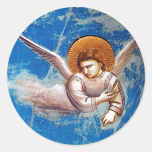 CHRISTMAS ANGEL IN BLUE SKY, HOLIDAY PARTIJ RONDE STICKER
