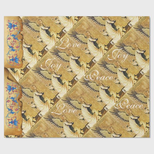 CHRISTMAS ANGEL JOY PEACE LOVE FLORAL PARCHMENT CADEAUPAPIER (Vlak)