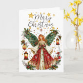 Christmas Angel & Lightened lanterns. Christmas Kaart (Gele Bloem)