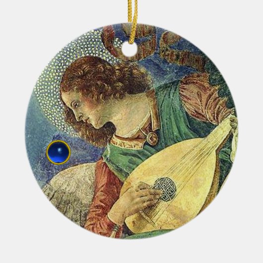 CHRISTMAS ANGEL MAAKT MUZIEK Blue Gem Stone Keramisch Ornament (Voorkant)