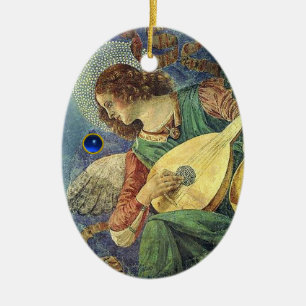 CHRISTMAS ANGEL MAAKT MUZIEK Blue Gem Stone Keramisch Ornament