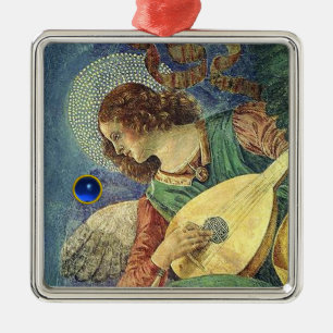 CHRISTMAS ANGEL MAAKT MUZIEK Blue Gem Stone Metalen Ornament