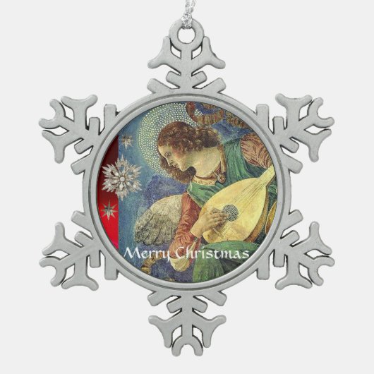 CHRISTMAS ANGEL MAAKT MUZIEK MET DIAMOND STARS TIN SNEEUWVLOK ORNAMENT (Voorkant)