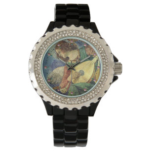 CHRISTMAS ANGEL MAAKT MUZIEK / PINK AMETHYST PAREL HORLOGE