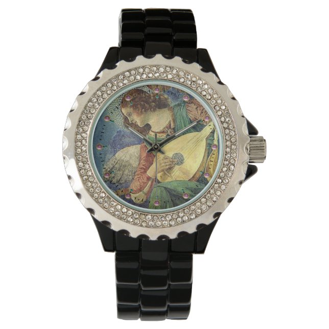 CHRISTMAS ANGEL MAAKT MUZIEK / PINK AMETHYST PAREL HORLOGE (Voorkant)
