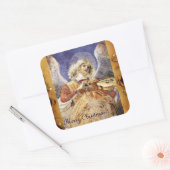 CHRISTMAS ANGEL MAKING MUSIC ANTIEK PARCHCHMENT VIERKANTE STICKER (Envelop)