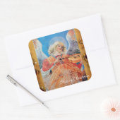 CHRISTMAS ANGEL MAKING MUSIC ANTIEK PARCHCHMENT VIERKANTE STICKER (Envelop)