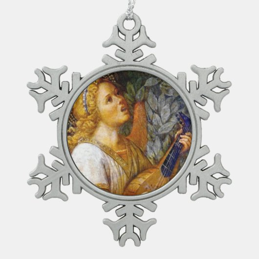 CHRISTMAS ANGEL MAKING MUSIC blue green turquoise Tin Sneeuwvlok Ornament (Voorkant)