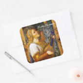 CHRISTMAS ANGEL MAKING MUSIC OUD PARCHMENT VIERKANTE STICKER (Envelop)