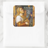 CHRISTMAS ANGEL MAKING MUSIC OUD PARCHMENT VIERKANTE STICKER (Tas)