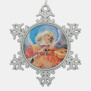 CHRISTMAS ANGEL MAKING MUSIC roze blauwe turquoise Tin Sneeuwvlok Ornament