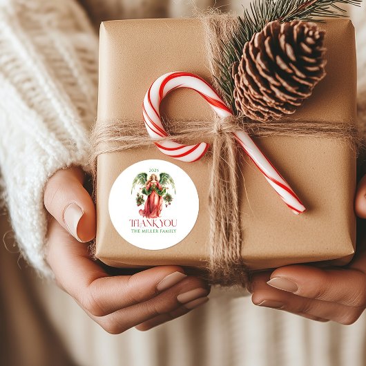 Christmas Angel Merry Christmas Typography Classi Ronde Sticker