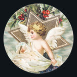 CHRISTMAS ANGEL MET HOLLY ROUND Sticker<br><div class="desc">ILLUSTRATIE VAN CHRISTMAS ANGEL MET EEN HOOG  IDEAAL VOOR EEN ENVELOPE SEAL VOOR DE Kaart VAN Kerstmis EN DE WRAPPINGPRESENTATIES.</div>