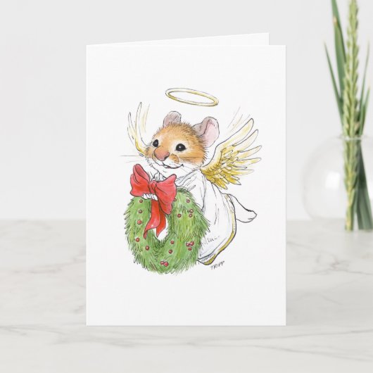 Christmas Angel Mouse met krans Kaart (Voorkant)