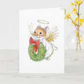 Christmas Angel Mouse met krans Kaart (Gele Bloem)
