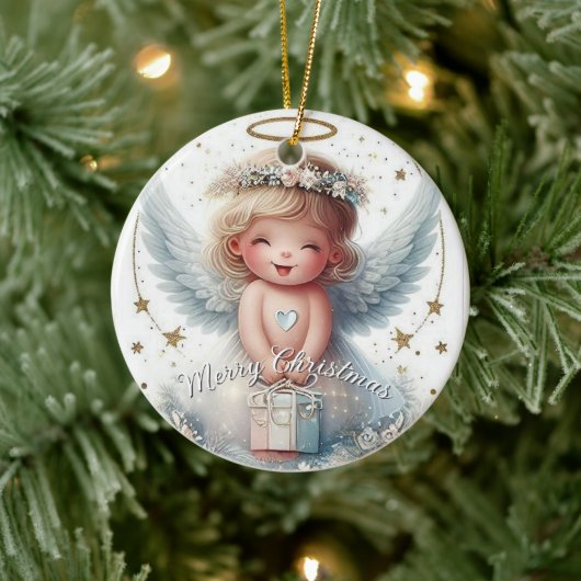Christmas Angel Ornament, Angel baby Christmas Keramisch Ornament (Boom)