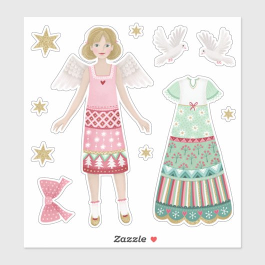 Christmas Angel Paper Doll Sticker Blad (Vel)