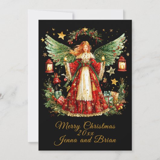Christmas Angel personalized Holiday flat card Feestdagenkaart (Voorkant)