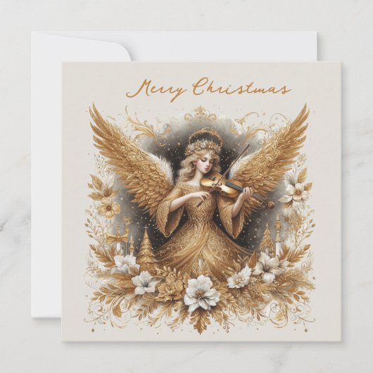 Christmas Angel playing music, customisable Feestdagenkaart (Voorkant)