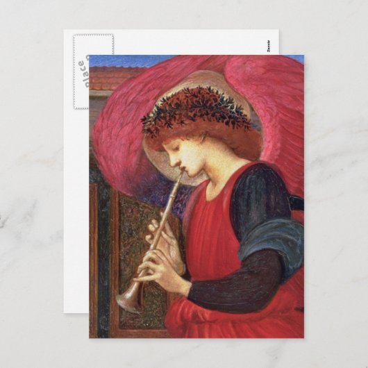 Christmas Angel Post Kaarten - Burne-Jones - Rood Feestdagenkaart (Voorkant / Achterkant)