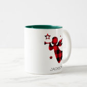 Christmas Angel Red Buffalo Plaid Personalized  Tweekleurige Koffiemok (Voorkant rechts)