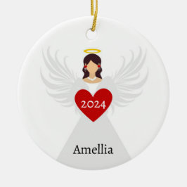 Christmas Angel Red Elegant Gepersonaliseerde Naam Keramisch Ornament