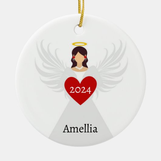 Christmas Angel Red Elegant Gepersonaliseerde Naam Keramisch Ornament (Voorkant)