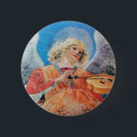 CHRISTMAS ANGEL RONDE BUTTON 5,7 CM<br><div class="desc">Elegant en klassiek ontwerp,  ontwikkeld op basis van een schilderij van Renaissance. Melozzo da Forli,  muziekmakend angel,  detail van een fresco c.1480.</div>