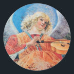 CHRISTMAS ANGEL RONDE STICKER<br><div class="desc">Elegant en klassiek ontwerp, ontwikkeld op basis van een schilderij van Renaissance. Melozzo da Forli, muziekmakend angel, detail van een fresco c.1480.</div>