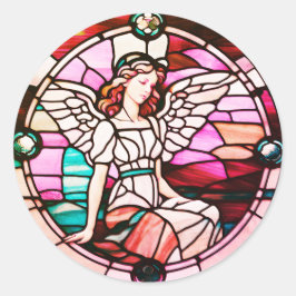 Christmas Angel Rood Glas in lood Raam Ronde Sticker