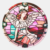 Christmas Angel Rood Glas in lood Raam Ronde Sticker (Voorkant)