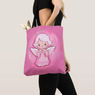 Christmas Angel roze en grijs winkelen Tote Bag