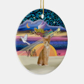 Christmas Angel - Sinaasappel - witte tabby cat 40 Keramisch Ornament (Rechts)