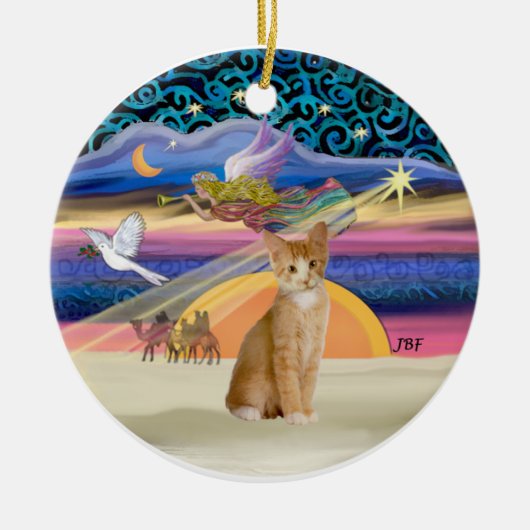 Christmas Angel - Sinaasappel - witte tabby cat 40 Keramisch Ornament (Voorkant)