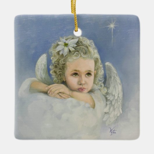 Christmas Angel Square Keramisch Ornament (Voorkant)