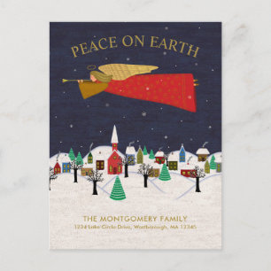 Christmas Angel Town Folk Art Vakantie Verhuizen Aankondigingskaart