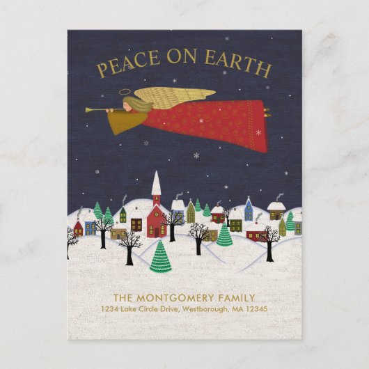 Christmas Angel Town Folk Art Vakantie Verhuizen Aankondigingskaart (Voorkant)