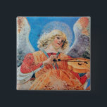 CHRISTMAS ANGEL VIERKANTE BUTTON 5,1 CM<br><div class="desc">Elegant en klassiek ontwerp,  ontwikkeld op basis van een schilderij van Renaissance. Melozzo da Forli,  muziekmakend angel,  detail van een fresco c.1480.</div>