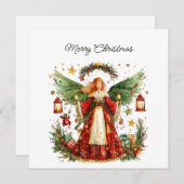 Christmas Angel & Winter berries, Customisable Feestdagenkaart (Voorkant / Achterkant)