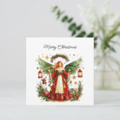 Christmas Angel & Winter berries, Customisable Feestdagenkaart (Staand voorkant)