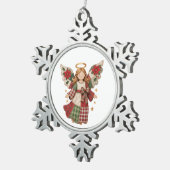 Christmas Angel with Golden Stars Tin Sneeuwvlok Ornament (Rechts)