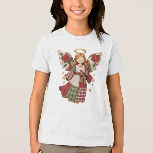 Christmas Angel with Golden Stars Tri-Blend Shirt (Voorkant)