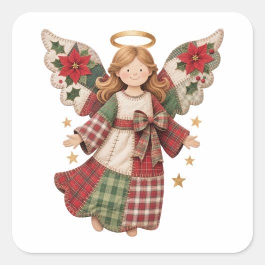 Christmas Angel with Golden Stars Vierkante Sticker (Voorkant)